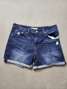 Levi's Shorts Mid Length Distressed Sz 30 Blue Stretch